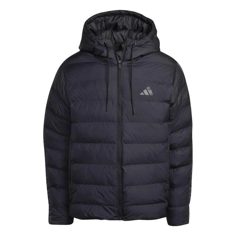 adidas Men's Essentials Climawarm 3 Stripes Synthetic Down Hooded Coat, black/carbon, M