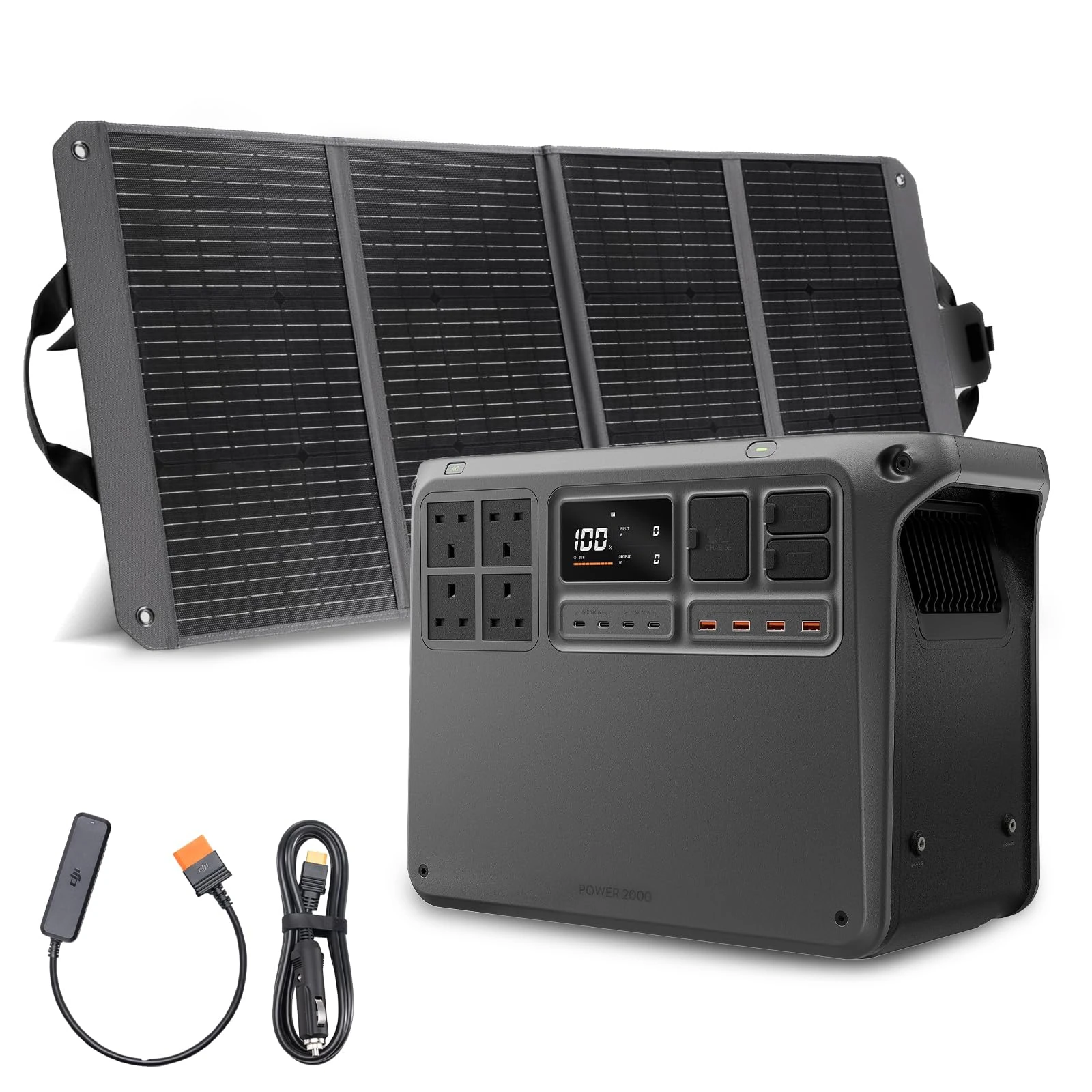 DJI Power 2000 Portable Power Station, 3000W Stable Output Solar Generator 2048Wh LFP LiFePO4 Battery+120W Solar Panel, 45m Fast Charging Off-Grid Electric Generator for Home Backup Outdoor RV Camping