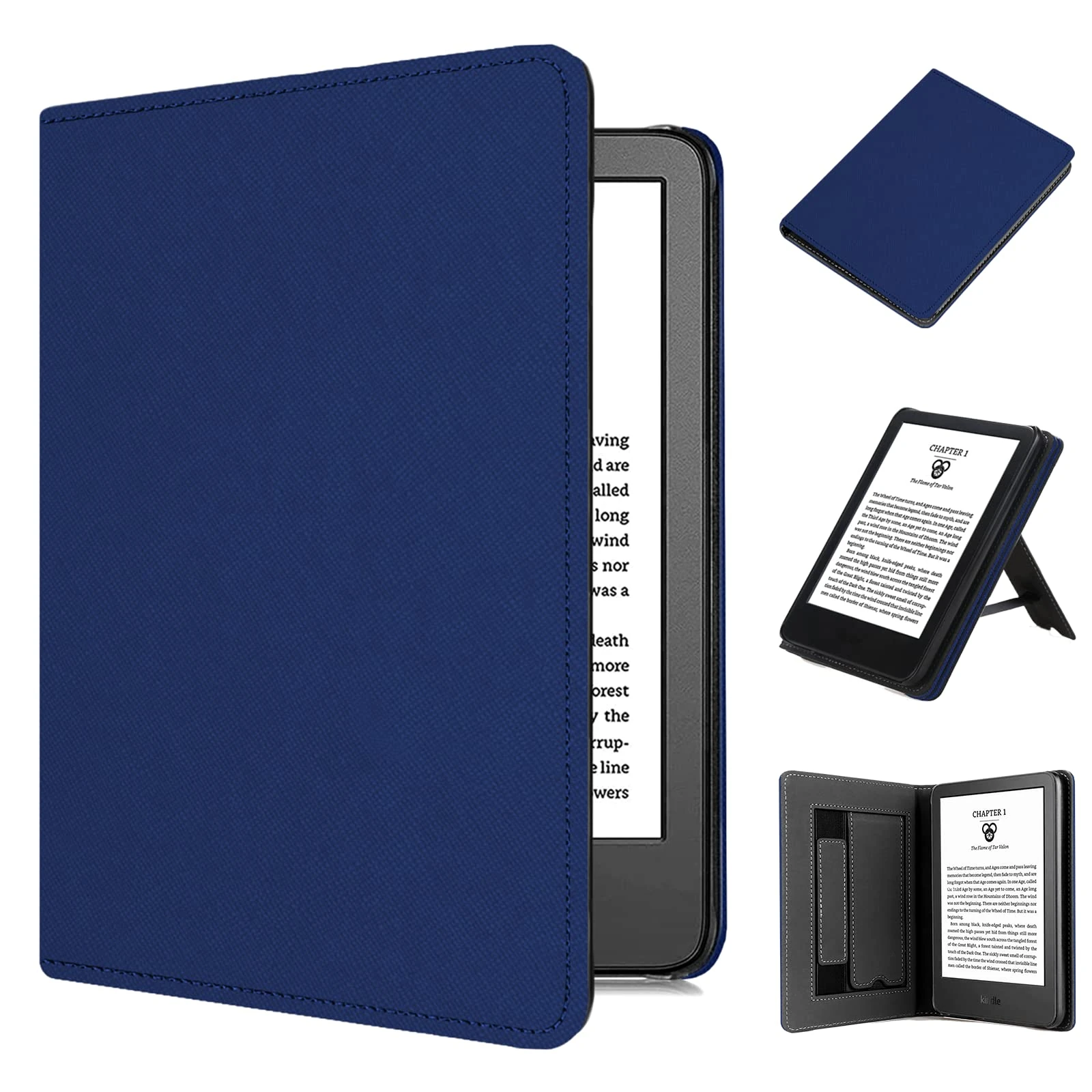6" eBook Readers 2024 Cover Case,TOKILO Lightweight Premium PU Leather Sleeve Case with Auto Sleep Wake Hand Strap Foldable Stand, Un Compatible with iPad/Samsung 6inch e-Reader, Navy Blue