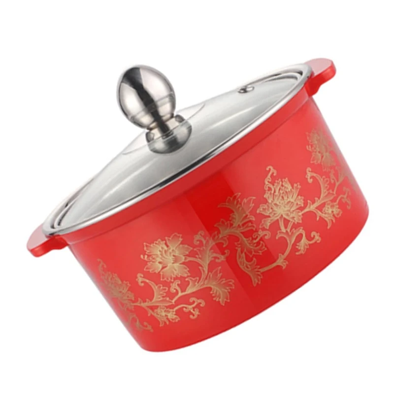 AUTSUPPL Non-Stick Thickened Induction Cooker Hot Pot, Red Single-Person Anti-Scald Cooking Pot for Shabu-shabu, Kitchen Cookware Tool for Electric Hob Use