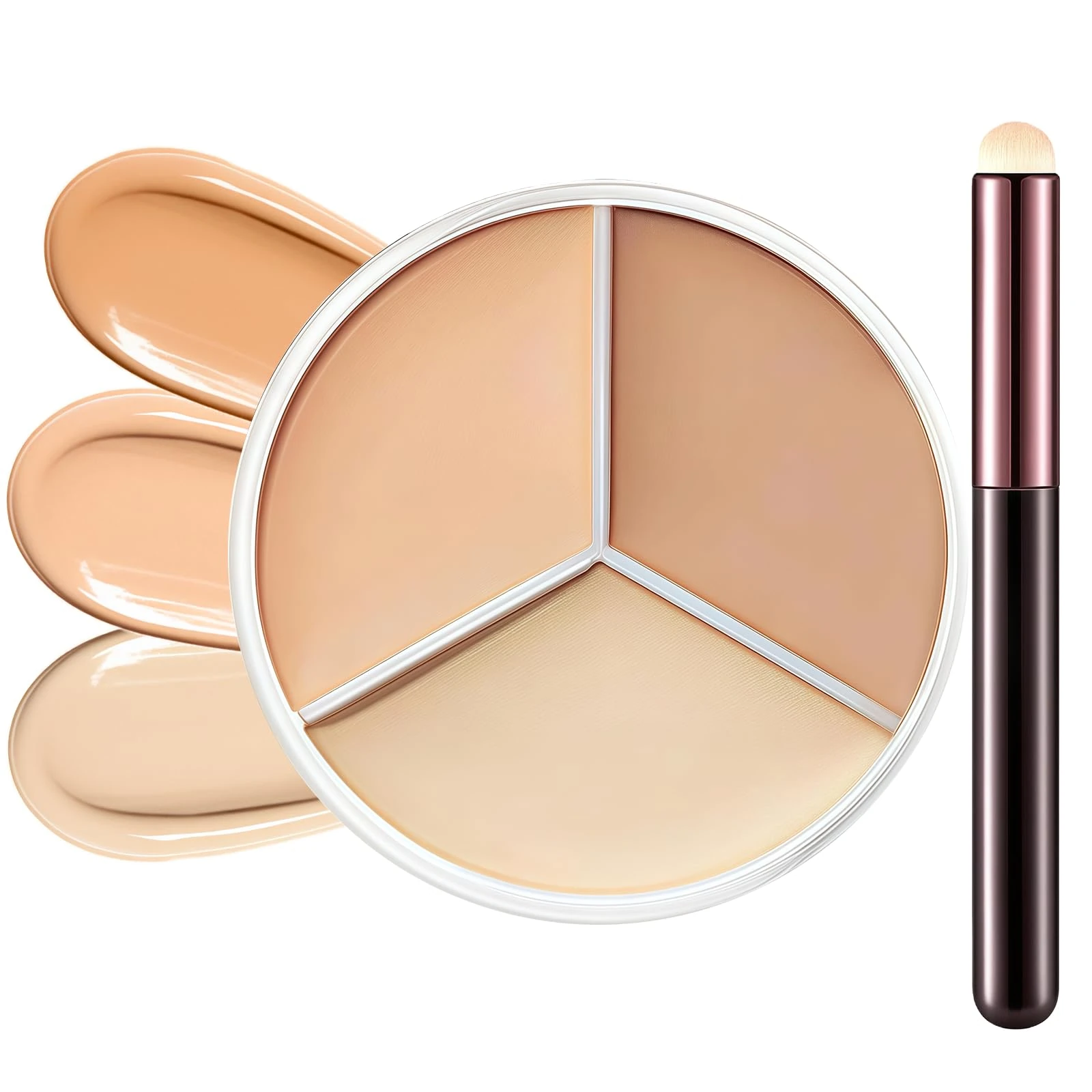 Concealer Palette with Brush, Concealer Full Coverage - 3-Color Creamy Long-Wearing, Blends Easily, Ideal for Dark Circles, Spots & Acne, Hypoallergenic Formula for Flawless Look