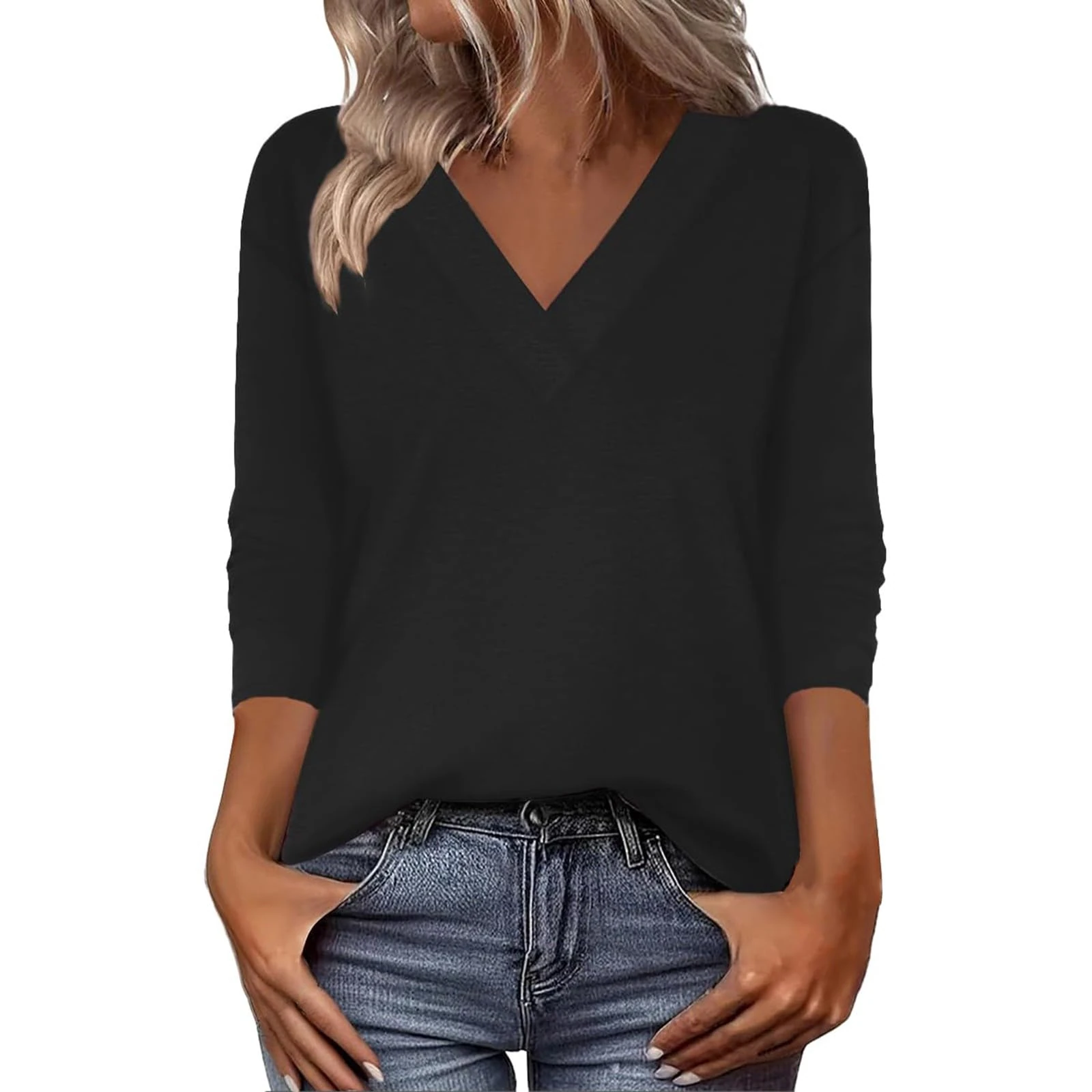Womens Long Sleeve T Shirts Women Long Sleeve Tops Casual V Neck Tshirts Basics Tee 2025 Fall Trendy Clothes Womens Compression Women's Jumpers Size 12-14 Tops for Women UK Black