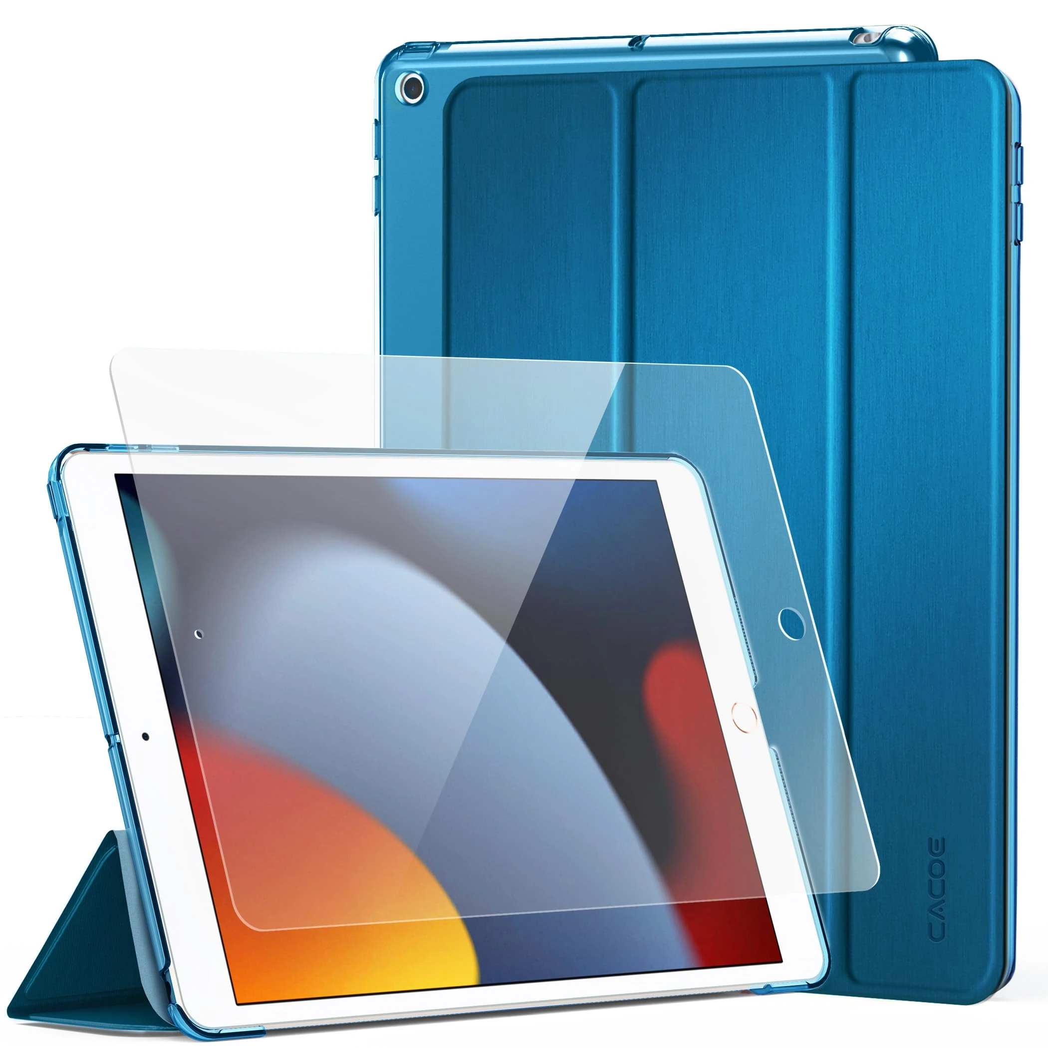 CACOE Case for iPad 9th/8th/7th Generation(2021/2020/2019) with Screen Protector 10.2 inch - Full Protective Tablet Cover for iPad 7/8/9 Gen, Peacock Blue
