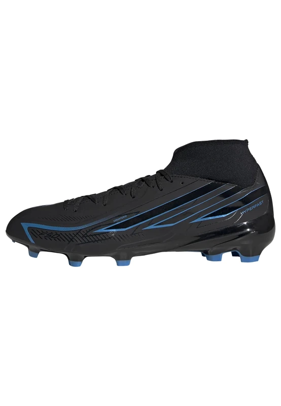 adidas Unisex F50 Hyperfast League Mid Firm Ground Football Boots Shoes, core Black/core Black/Lucid Ray Blue, 11 UK