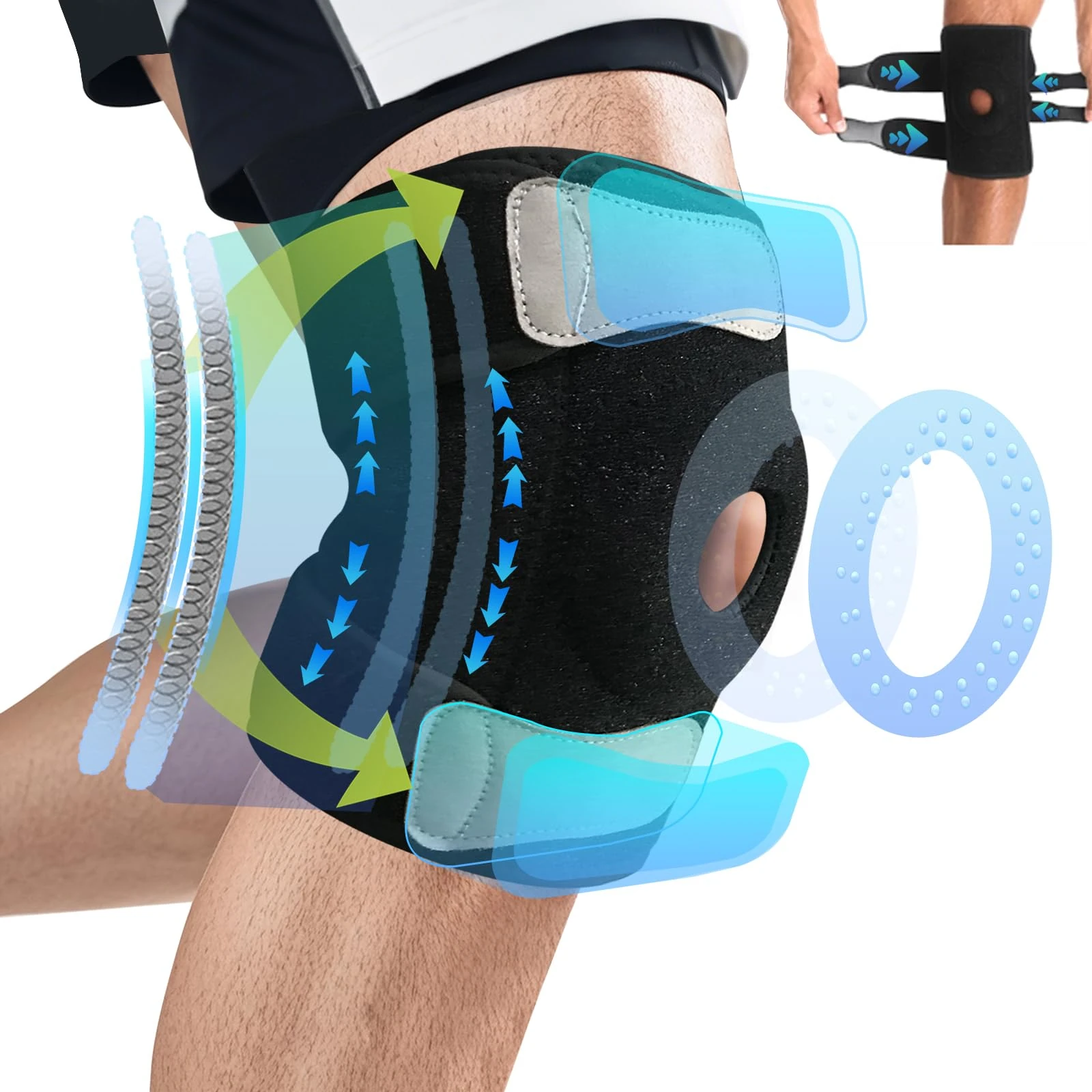 Knee Support Men for Women Neoprene Knee Brace with Open Patella and Side Stabilizers Running Knee Supports for Arthritis, ACL, Meniscus Tear, Sports