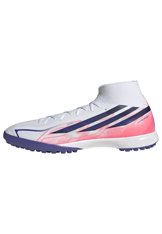 adidas Unisex F50 Hyperfast League Mid Turf Football Shoes, FTWR White/Solar Purple/Solar Turbo, 11.5 UK