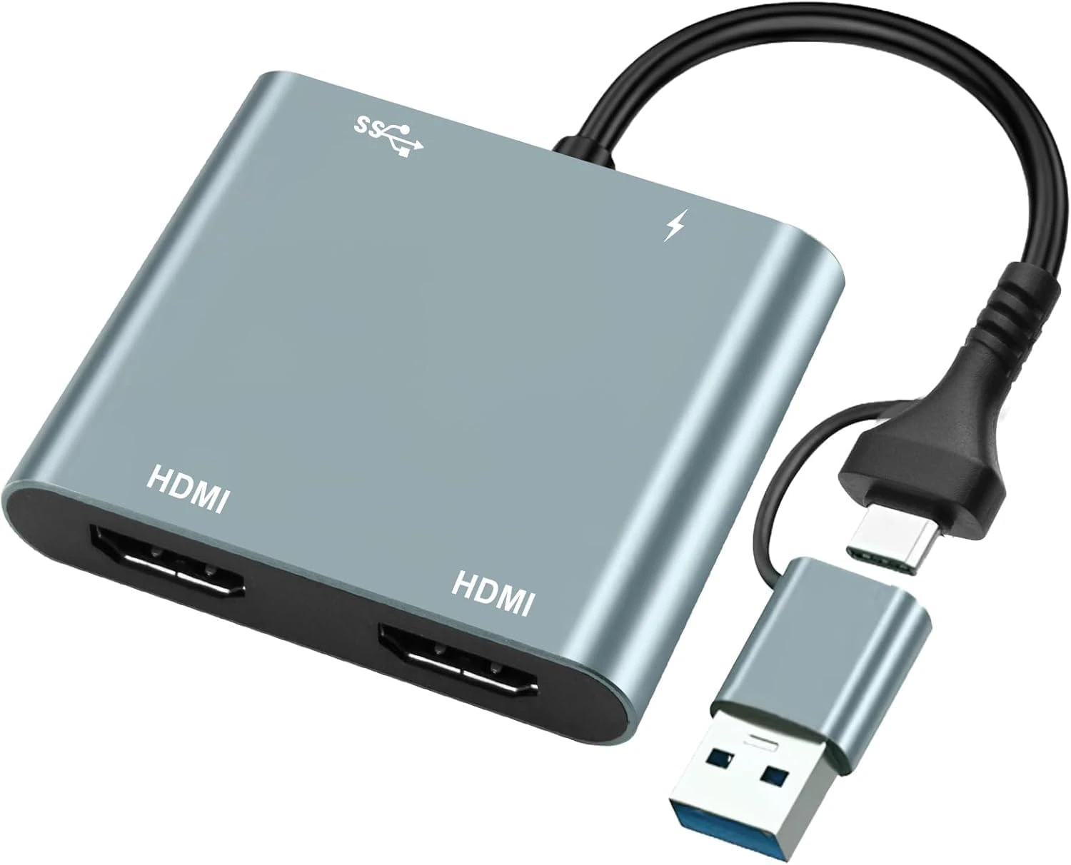 USB 3.0 to Dual HDMI Adapter, HDMI to USB Audio Video Graphics Converter Cable PD 100W for Mac OS, iPad, Windows, Laptop Monitor Desktop TV