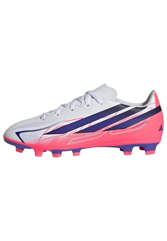 adidas Unisex Kids F50 Hyperfast Club Firm Ground/Multi Ground Football Boots Kids Shoes, FTWR White/Solar Purple/Solar Turbo, 1 UK