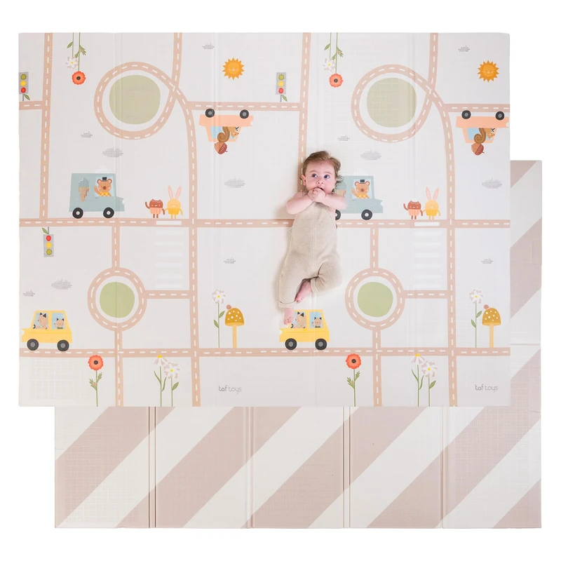 Taf Toys Highway Adventures Premium Foldable Play Mat Waterproof & Reversible Kids Play Mat. Baby Safe Extra Large Portable Tummy Time Play Mat for Floor, Thick Foam Play Mat for Babies
