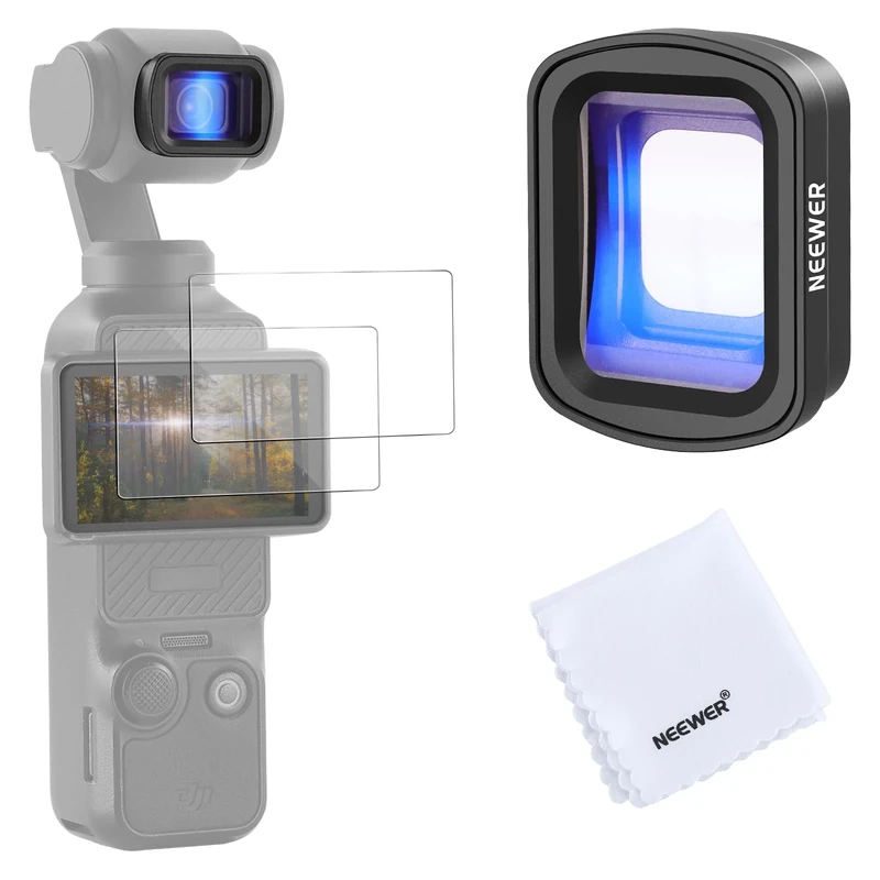 NEEWER 1.2X Blue Anamorphic Lens Compatible with DJI Osmo Pocket 3 Creator Combo Accessories, HD Optical Glass Magnetic Widescreen Blue Streak Effect Lens + 2x Tempered Glass Screen Protector, LS-85
