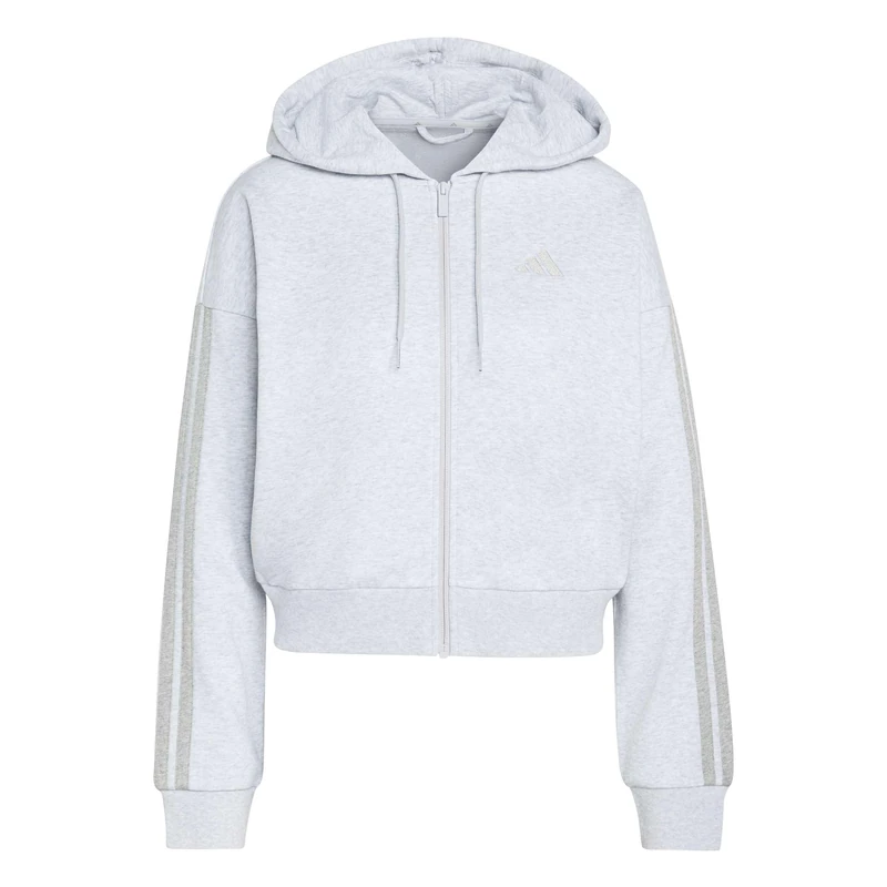 adidas Women's Essentials 3-Stripes French Terry Full Zip Hoodie Sweatshirt, light grey heather/medium grey heather, XXL