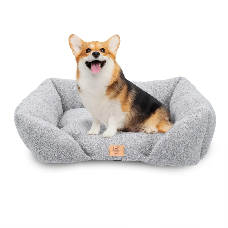 Ferplast Dog Bed Cushion for Medium-Sized Dogs, Cat Bed, Washable Synthetic Bouclé Fabric, Soft Padding, 66 x 50 x 20 cm. Grey