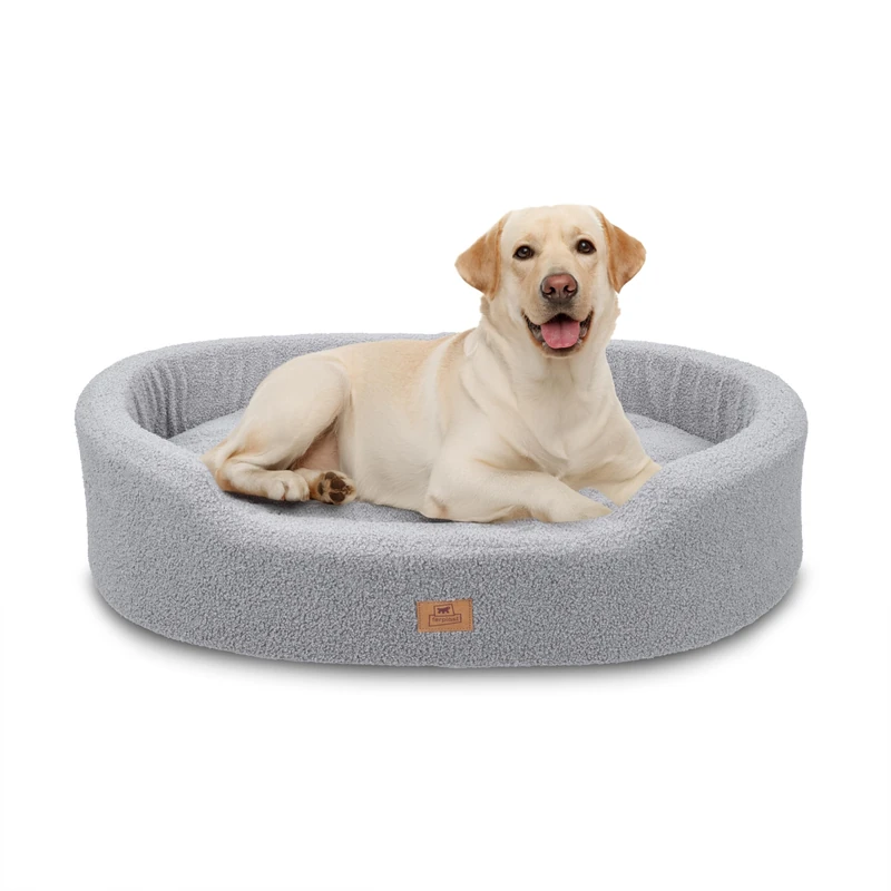 Ferplast Dog Bed Cushion for Medium-Sized Dogs, Cat Bed, Washable Synthetic Bouclé Fabric, Soft Padding, 80 x 55 x h 18 cm. Grey