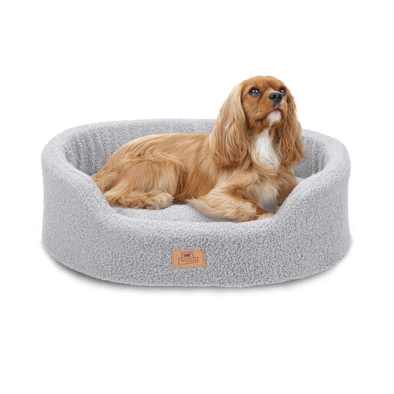 Ferplast Dog Bed Cushion for Medium-Sized Dogs, Cat Bed, Washable Synthetic Bouclé Fabric, Soft Padding, 65 x 46 xh 17 cm. Grey
