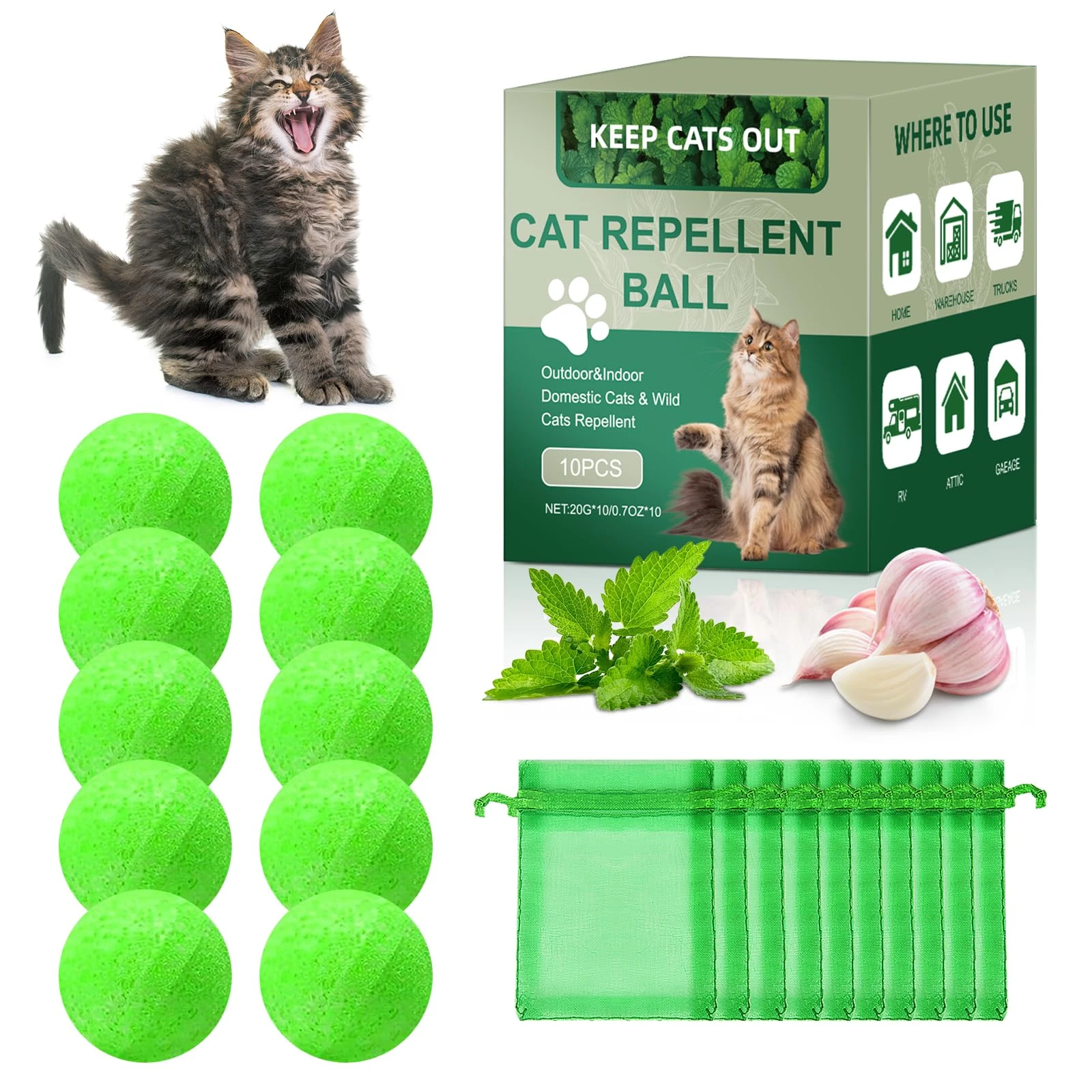 Cat Repellent Outdoor, Dog Repellent, Natural Peppermint Oil Deterrent Outdoor and Indoor, Protect Your Yard and Furniture, 10 Count (Pack of 1)