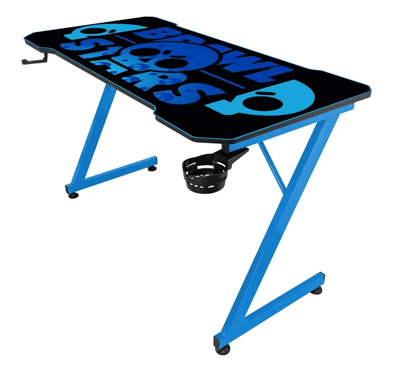 Subsonic - Ergonomic Carbon-Finish Gaming Desk with XXL Brawl Stars Mouse Pad for Gaming PCs - Officially licensed - Black Ttop and Blue Base