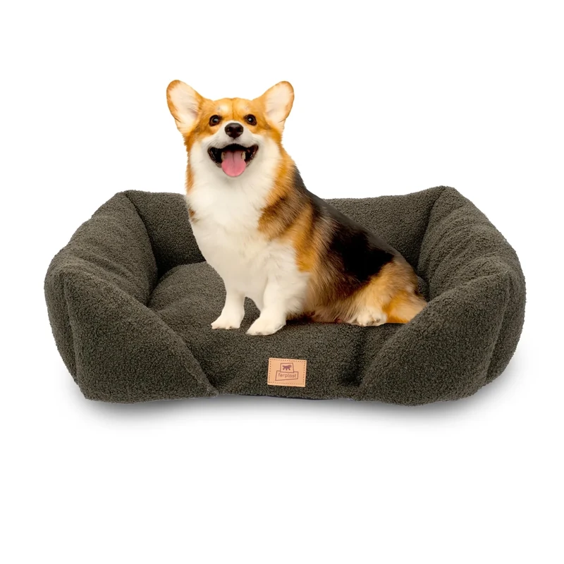 Ferplast Dog Bed Cushion for Medium-Sized Dogs, Cat Bed, Washable Synthetic Bouclé Fabric, Soft Padding, 66 x 50 x 20 cm. Green