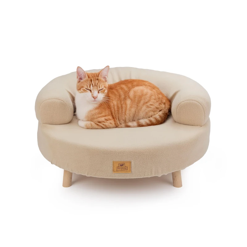 Ferplast FSC® Certified Wooden Cat and Dog Bed with Soft Cushion, Style, Comfort and Durability, d. 56 x h 29 cm.