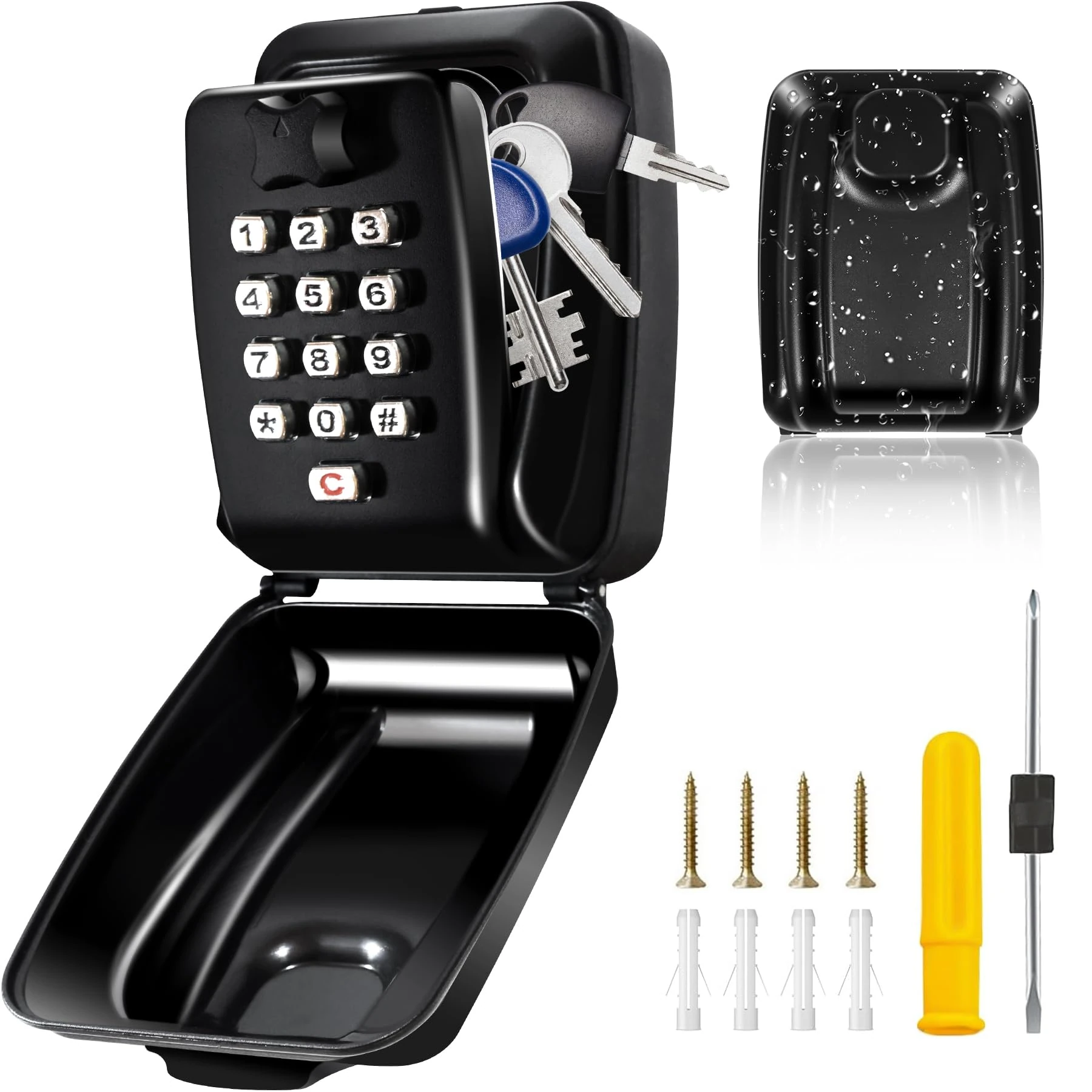 Knasin Key Safe Wall Mounted Outdoor - Police Approved Key Lock Box with 12 Digit Code, Weatherproof & Heavy-Duty Design for Home, Garden, Office, School