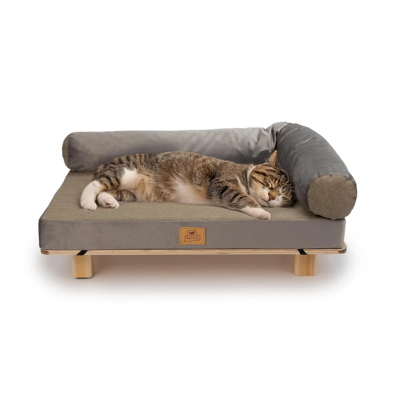 Ferplast FSC® Certified Wooden Cat and Dog Bed with Soft Cushion, Style, Comfort and Durability, 63 x 40 xh 24 cm.