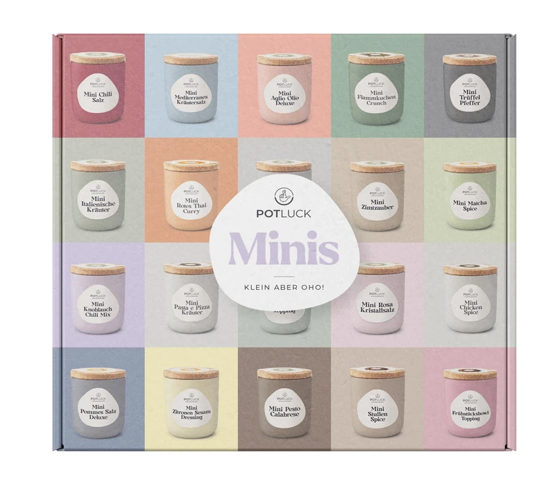 Potluck Mini Set of 20 I 20 Spice Highlights in Small Ceramic Pots I Reusable Ceramic Pot I Healthy Eating, Delicious Food for Home