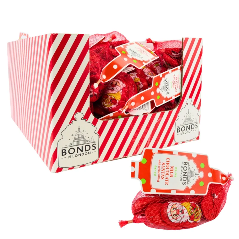 Bonds of London Milk Chocolate Santas With Milky Crème Centre, Perfect for Gifting, Parties & Stocking Fillers, 80 g (Pack of 48)