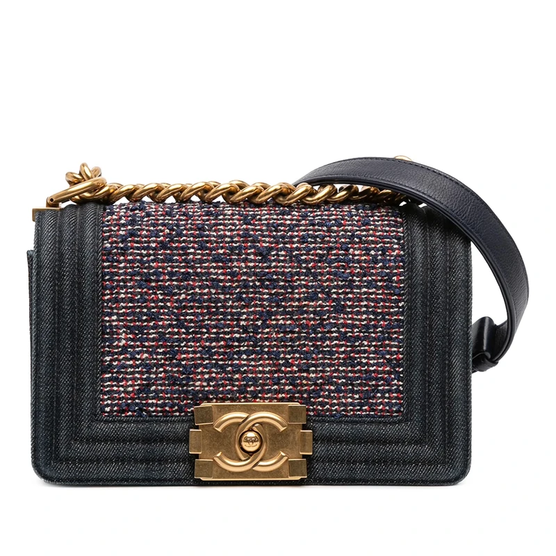 Chanel Pre-Loved Small Quilted Denim And Tweed Boy Flap Crossbody Bag