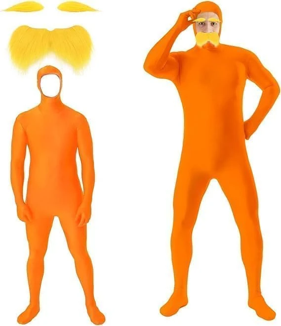 Stealth Suit For Adults And Kids,2025 Orange Jumpsuit Costume Adult Yellow Mustache And Eyebrows Jumpsuit Full Body Open Face Bodysuit Cosplay For Men Halloween Costumes