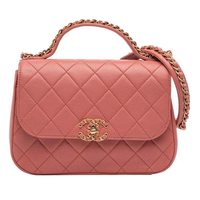 Pre-Loved Quilted Lambskin Chain Infinity Top Handle Bag Satchel