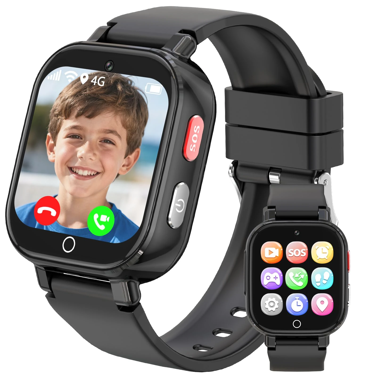 BJLBOJEY Kids Smart Watch for Boys Girls, 4G Kids Phone Watch with GPS Tracker Two Way Call Video Calling Voice Chat Class Mode Pedometer Games Alarm Clock, Smartwatches for 4-12 Year Olds Black