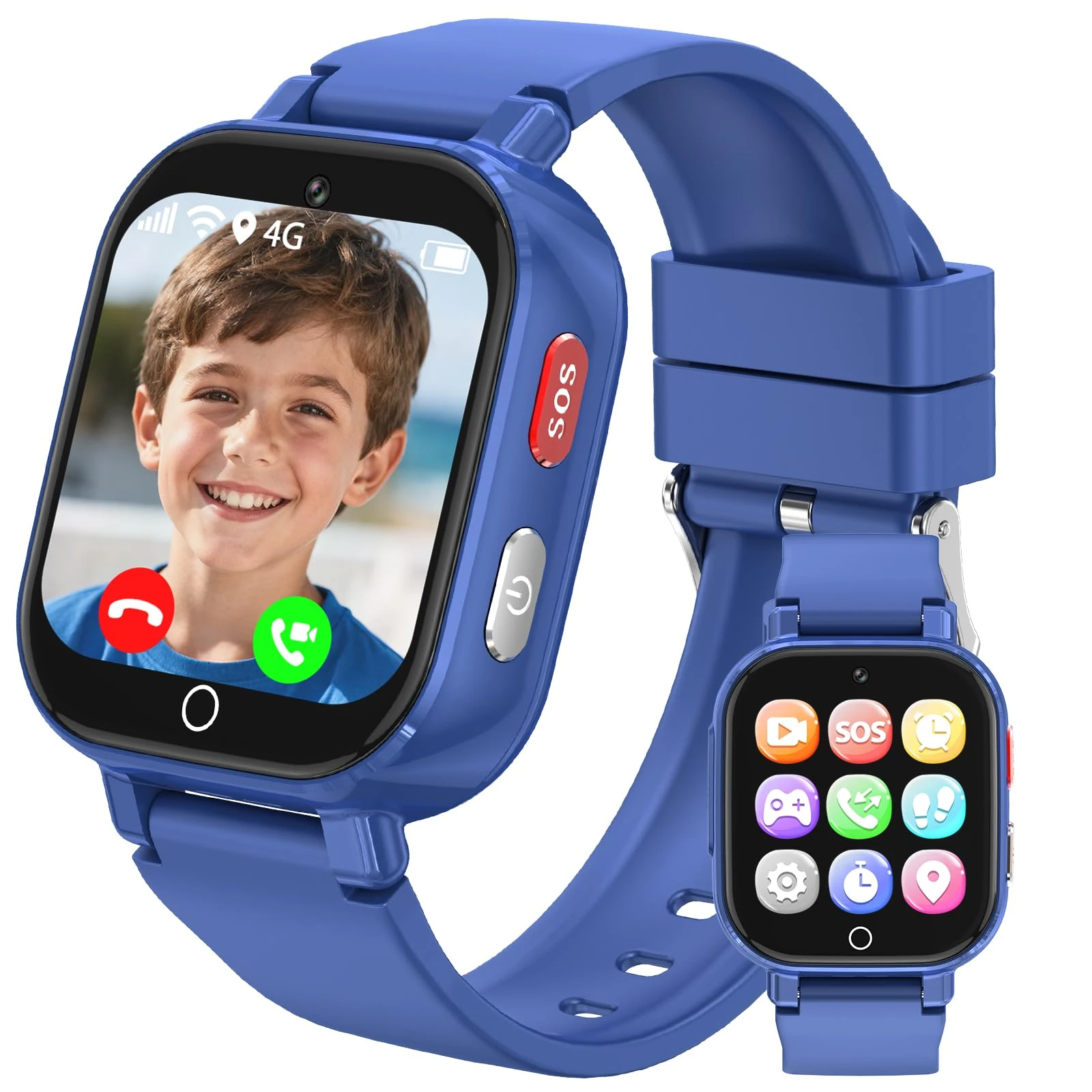 BJLBOJEY Kids Smart Watch for Boys Girls, 4G Kids Phone Watch with GPS Tracker Two Way Call Video Calling Voice Chat Class Mode Pedometer Games Alarm Clock, Smartwatches for 4-12 Year Olds, Blue