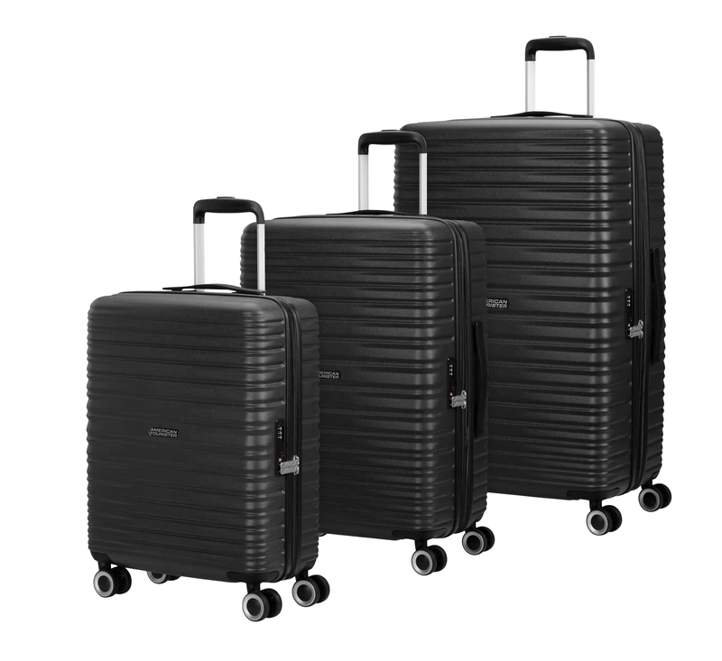 American Tourister Aerotech - 3 Piece Hard Shell Suitcase Set (Carry on, Medium, Large), Expandable, Trolley Set with TSA Lock - Black (Metallic Black)