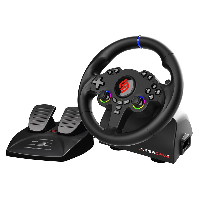 Subsonic - Superdrive 220 RS-5 Steering Wheel - PS5 Racing Wheel with Dual Joysticks, 180° Rotation, Pedals and Paddles. Compatible with PS5 and PC - Black