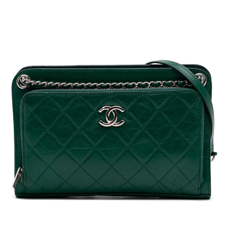 Chanel Pre-Loved CC Quilted Crinkled Calfskin Front Pocket Crossbody Bag