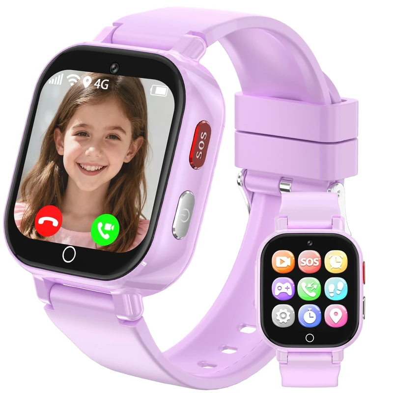 BJLBOJEY Kids Smart Watch for Boys Girls, 4G Kids Phone Watch with GPS Tracker Two Way Call Video Calling Voice Chat Class Mode Pedometer Games Alarm Clock, Smartwatch for 4-12 Year Olds Purple