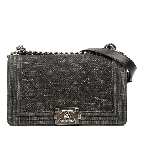 Chanel Pre-Loved Old Medium Quilted Denim Boy Flap Crossbody Bag