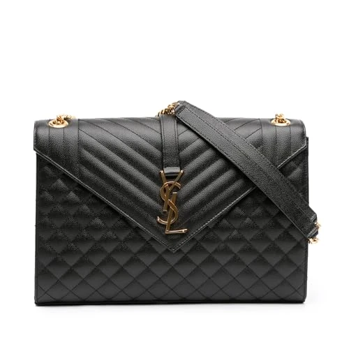 Saint Laurent Pre-Loved Large Grain De Poudre Triquilt Monogram Envelope Bag