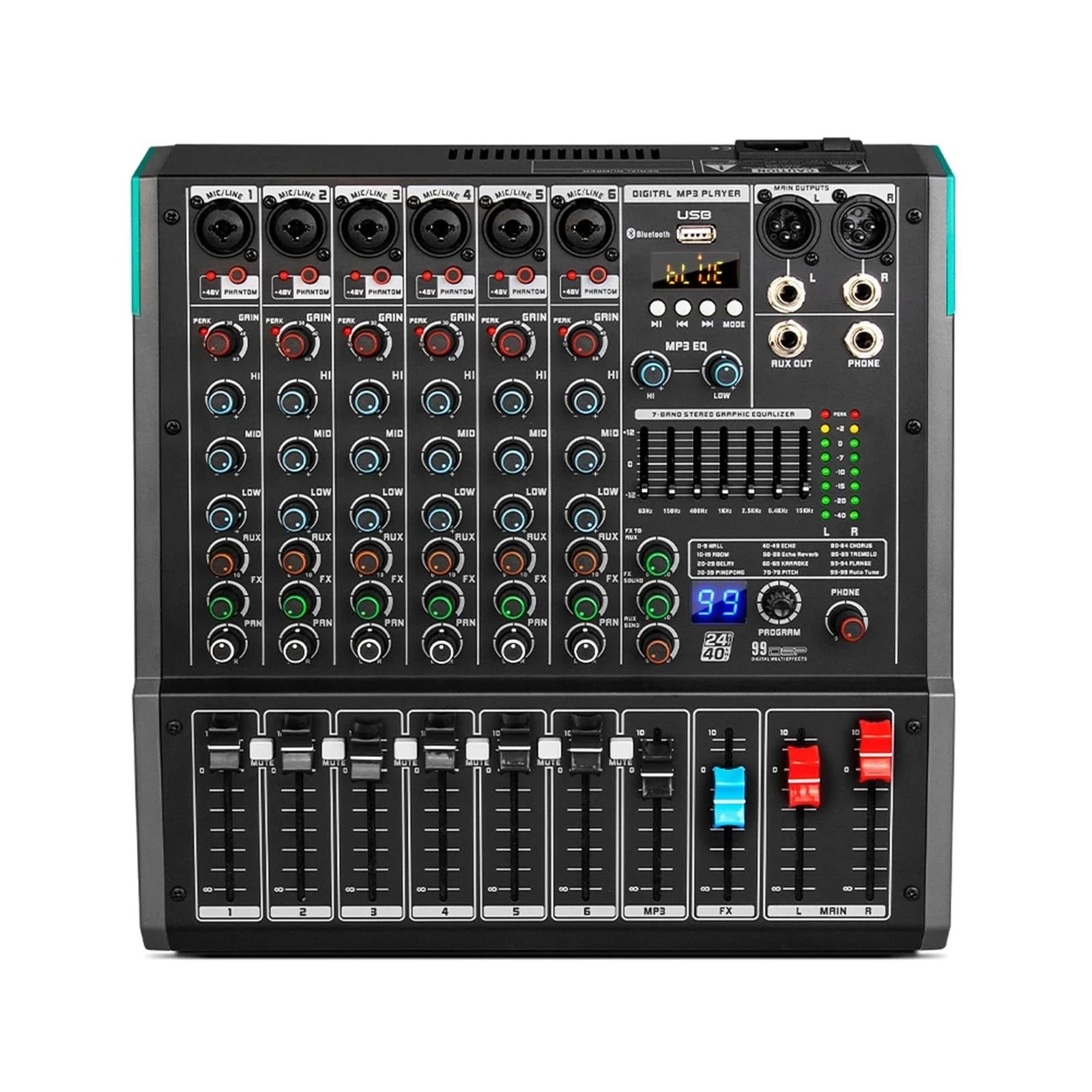 Professional Mixer 6Channel Sound Board Console DJ Mixing Desk System Interface Built-in 99 Reverb Effect