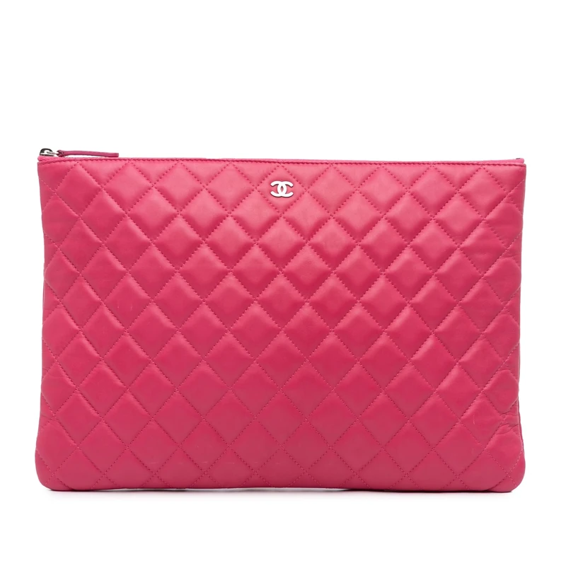 Chanel Pre-Loved Large Quilted Lambskin O Case Clutch Bag