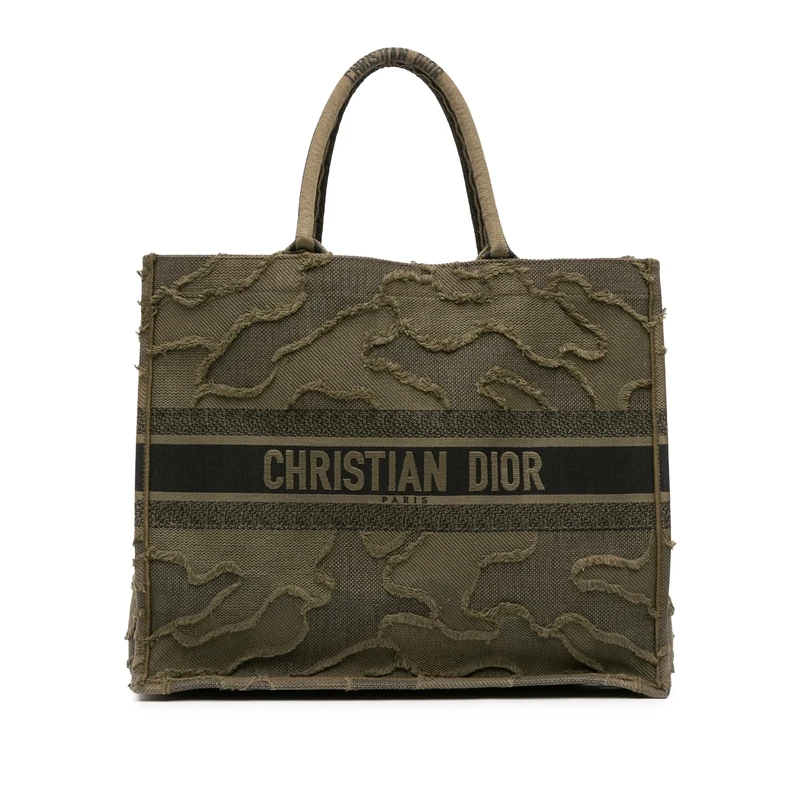 Dior Pre-Loved Large Embroidered Canvas Camouflage Book Tote