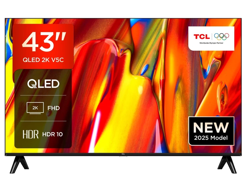 TCL 43V5C-UK 43Inch Full HD Smart QLED Direct LED TV with Android TV & HDR - Compatible with Google Cast & Google Home, Slim Design
