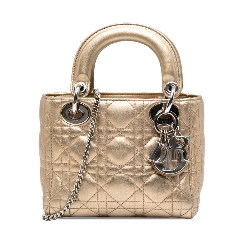 Dior Pre-Loved Mini Metallic Lambskin Cannage Lady Handbag