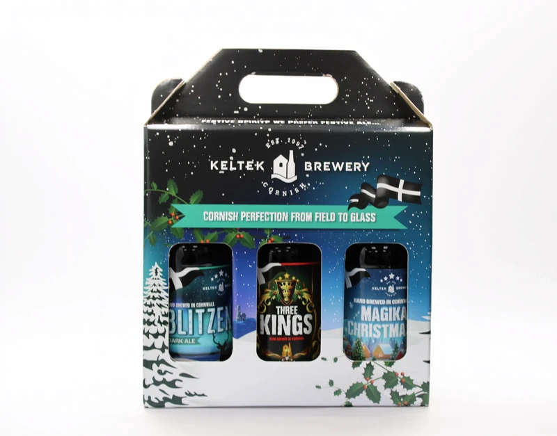 Keltek Brewery Real Ale 3 x 500ml Glass Bottles Mixed Case, Authentic Cornish Ale Hamper (3 x 500ml Bottles, Christmas Mix)