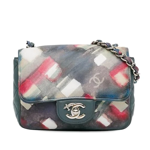 Chanel Pre-Loved Mini Square Classic Airlines Printed Lambskin Single Flap Crossbody Bag