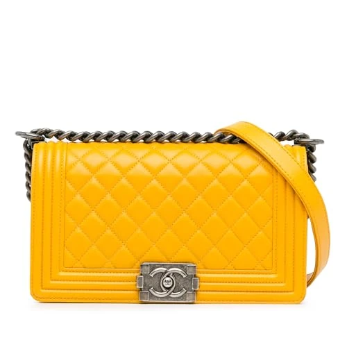 Chanel Pre-Loved Old Medium Quilted Lambskin Boy Flap Crossbody Bag