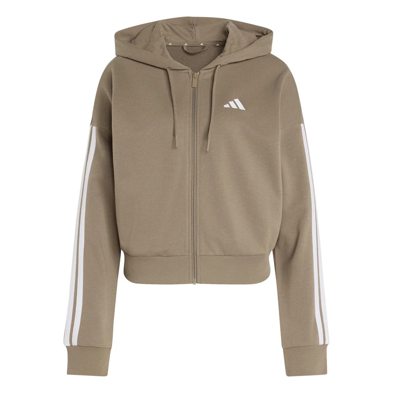 adidas Women's Essentials 3-Stripes French Terry Full Zip Hoodie Sweatshirt, Khaki Six/white, XXL
