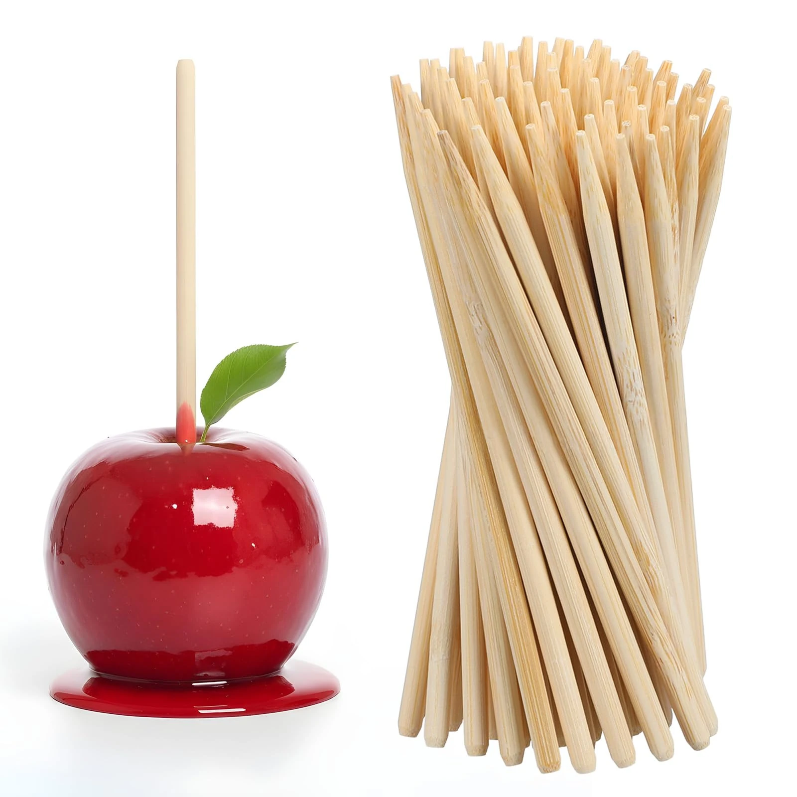 100 Pcs Bamboo Candy Apple Sticks, 5.5 Inch Semi Pointed Lollipop Skewers, Wooden Caramel Apple Sticks Natural Wooden BBQ Barbecue Skewer for Corn Dog, BBQ, and DIY Crafts