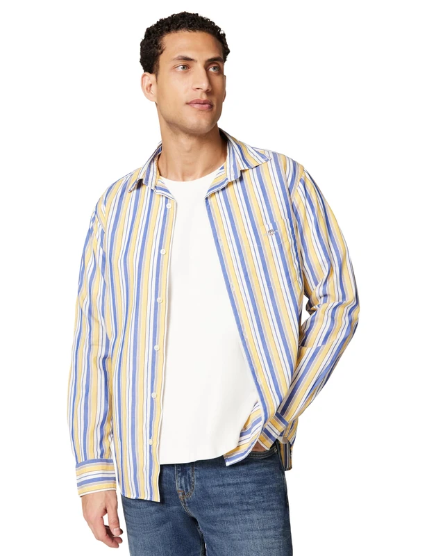 GANT Men's Reg Poplin Stripe Shirt, Fresh Blue, XL