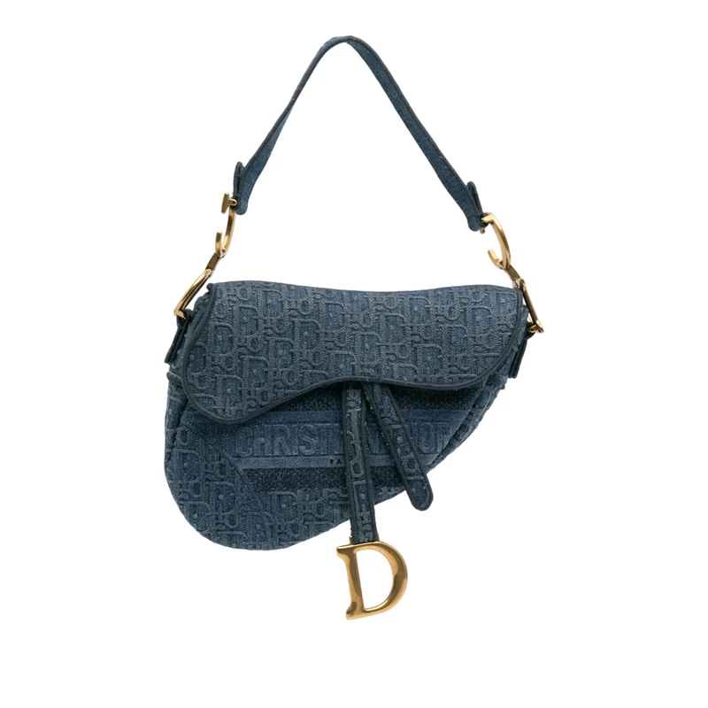 Dior Pre-Loved Oblique Denim Embroidered Saddle Handbag