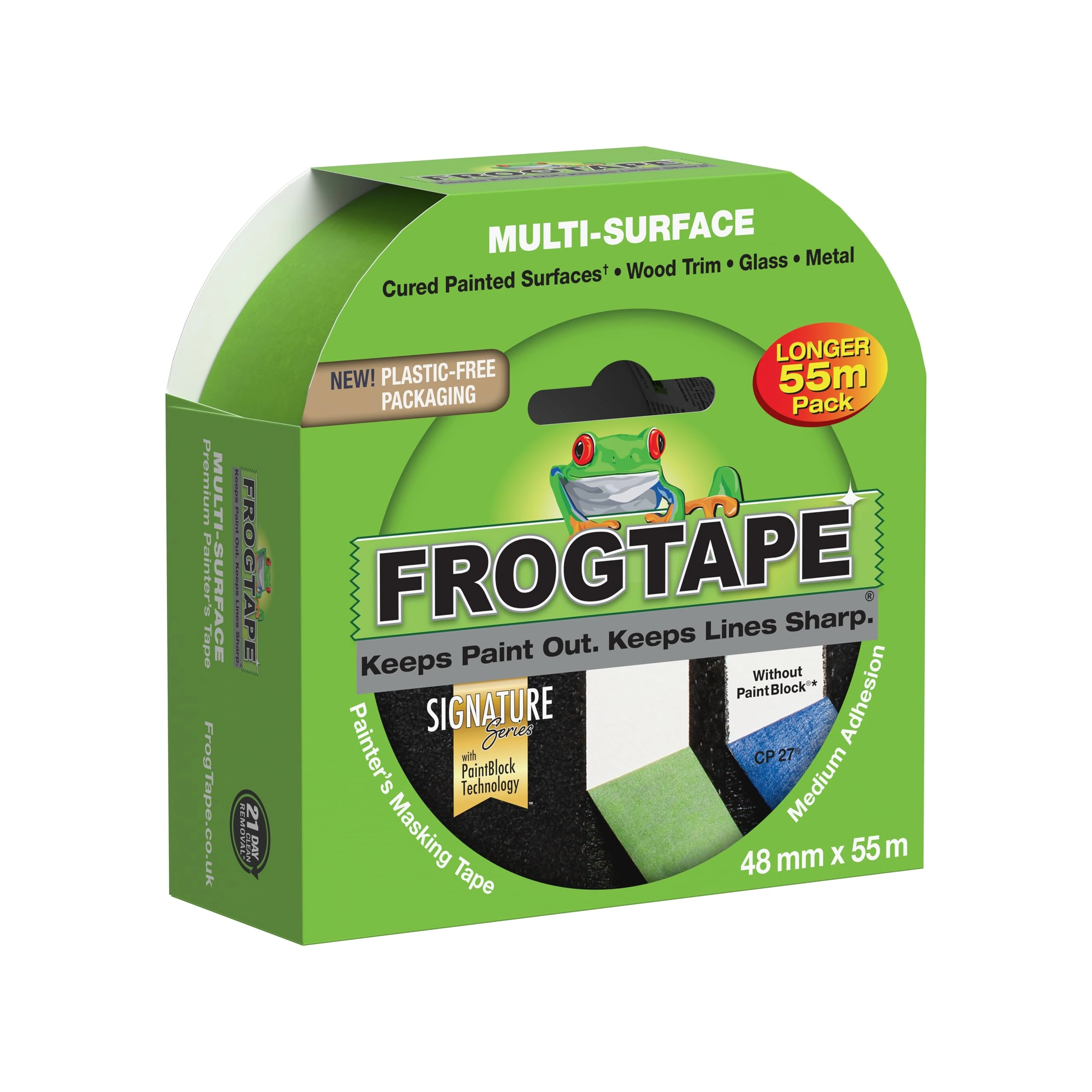 Frog Tape Green Multi Surface Painters Masking Tape, Indoor Painting and Decorating For Sharp Lines and No Paint Bleed 48mm x 55m